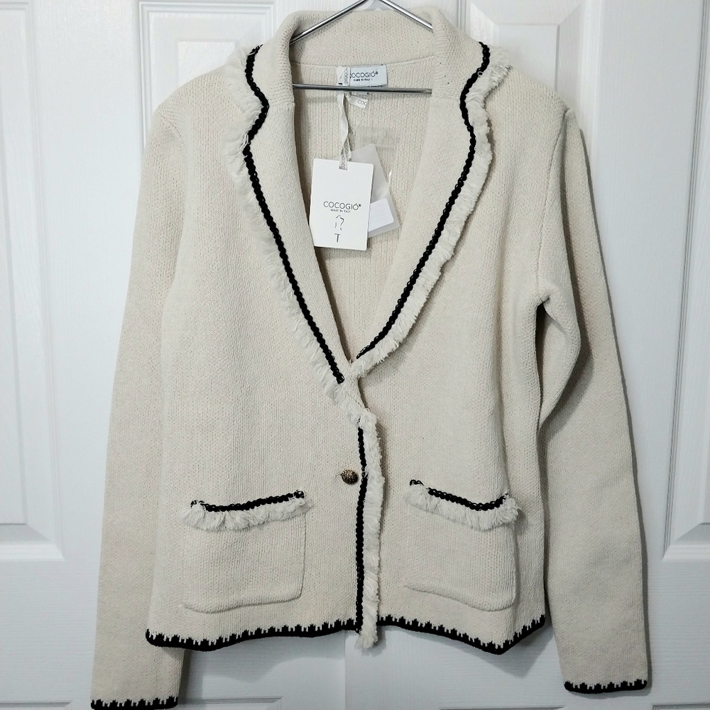 Cocogio Fringe Trim Cardigan, NWT, Size M‎